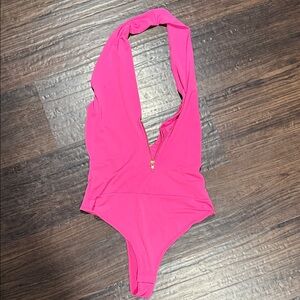 Girls Hot Pink One-Piece bodysuit with Front Zip